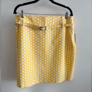 Yellow and white POLKA DOT pencil skirt with belt, size 14, NWT